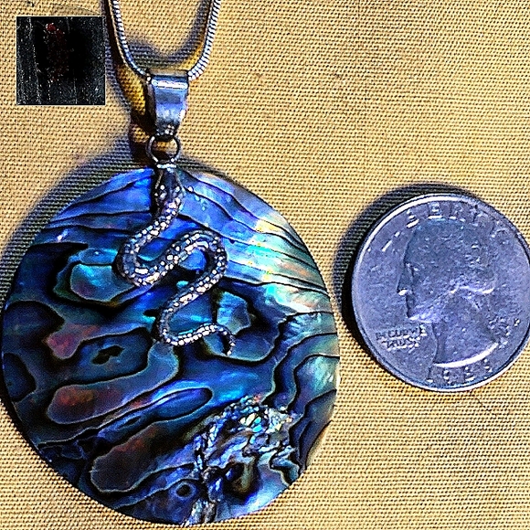 💥ABALONE STERLING PENDANT. WITH SNAKE MOTIF. ON 18